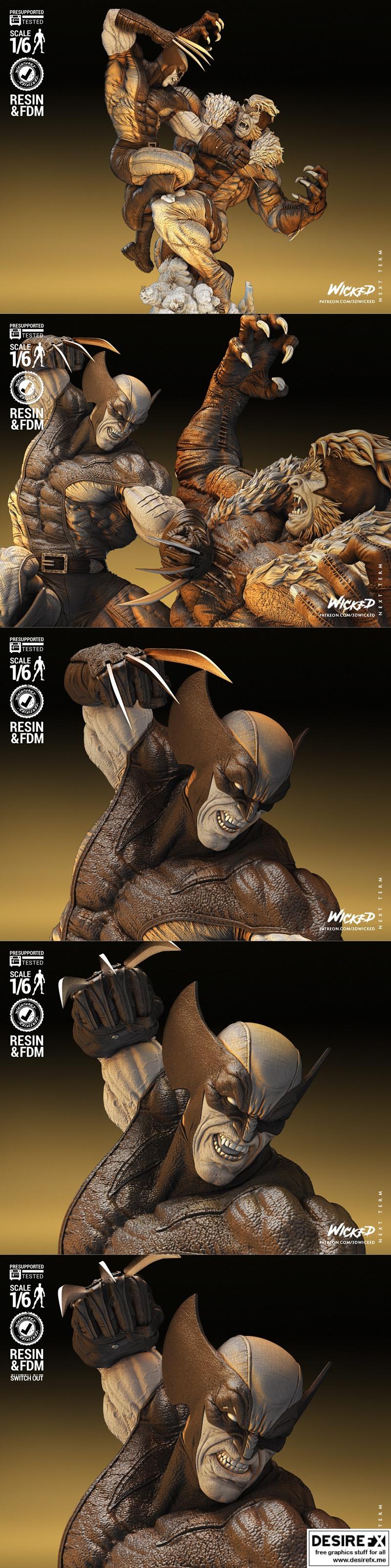 Wolverine vs Sabretooth 3D打印模型|Wicked – Wolverine VS Sabretooth Diorama – 3D Print Model STL