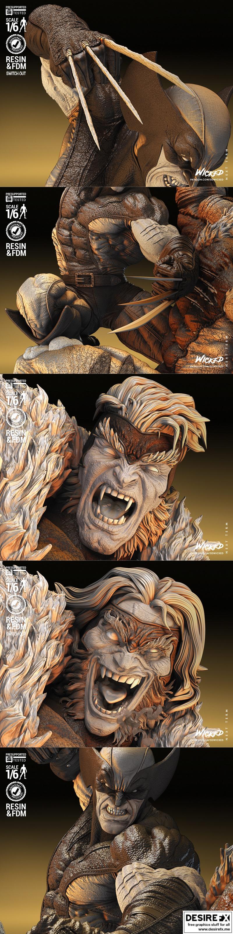 Wolverine vs Sabretooth 3D打印模型|Wicked – Wolverine VS Sabretooth Diorama – 3D Print Model STL