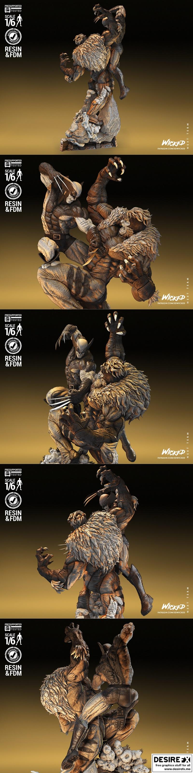 Wolverine vs Sabretooth 3D打印模型|Wicked – Wolverine VS Sabretooth Diorama – 3D Print Model STL