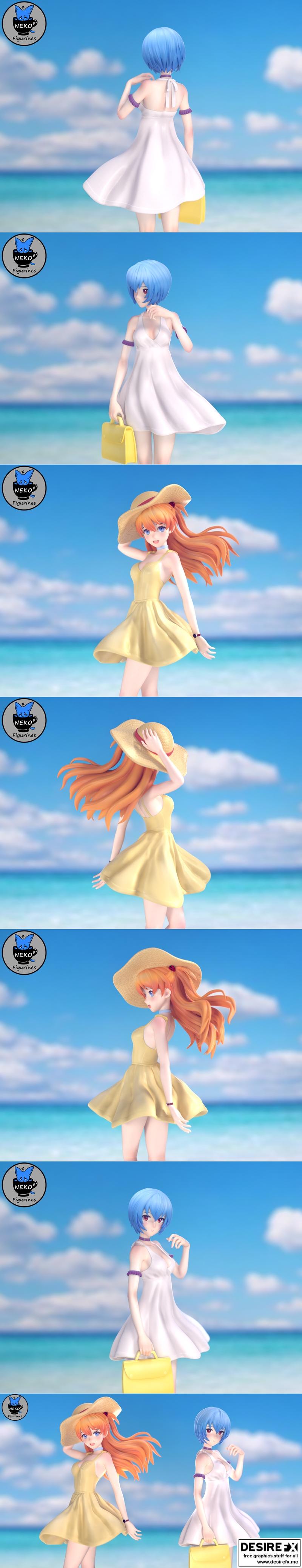 Eva角色夏装人偶模型 3D打印 STL文件|Neko Figurines – Asuka and Rei Summer Dress (Eva) – 3D Print Model STL