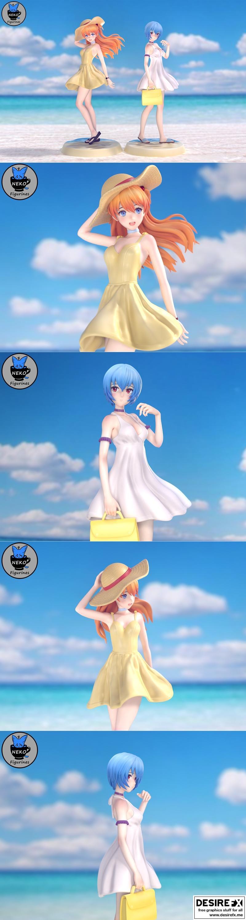 Eva角色夏装人偶模型 3D打印 STL文件|Neko Figurines – Asuka and Rei Summer Dress (Eva) – 3D Print Model STL