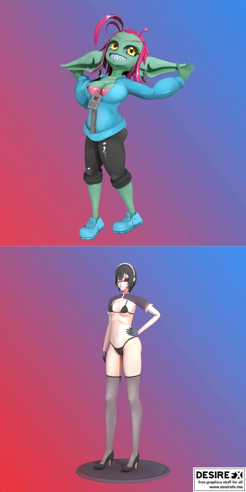 女地精模型 - 芙娅与故障女仆 - 3D打印模型|Female Goblin – Fia and Defective Maid – 3D Print Model STL