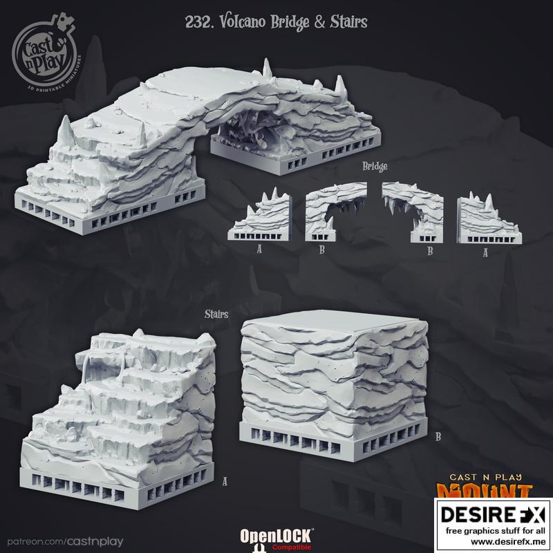 火山桥与阶梯 3D打印模型|Cast n Play – Volcano Bridge and Stairs – 3D Print Model