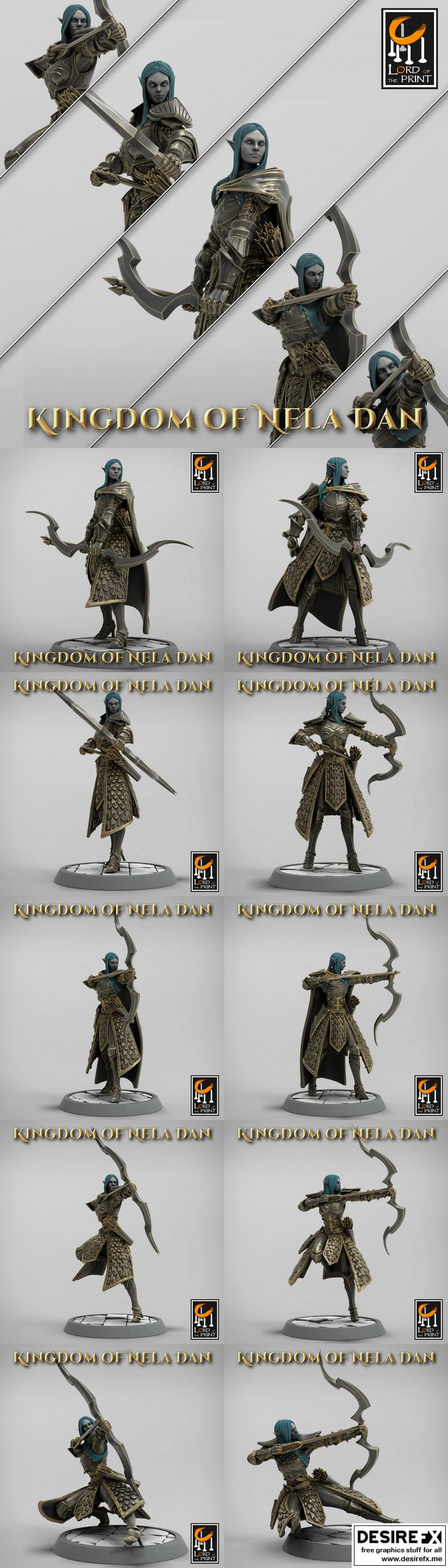纳拉丹王国 - 淡精灵弓手 - 3D打印模型|Kingdom of Nela Dan – Elf Archer Pack – 3D Print Model