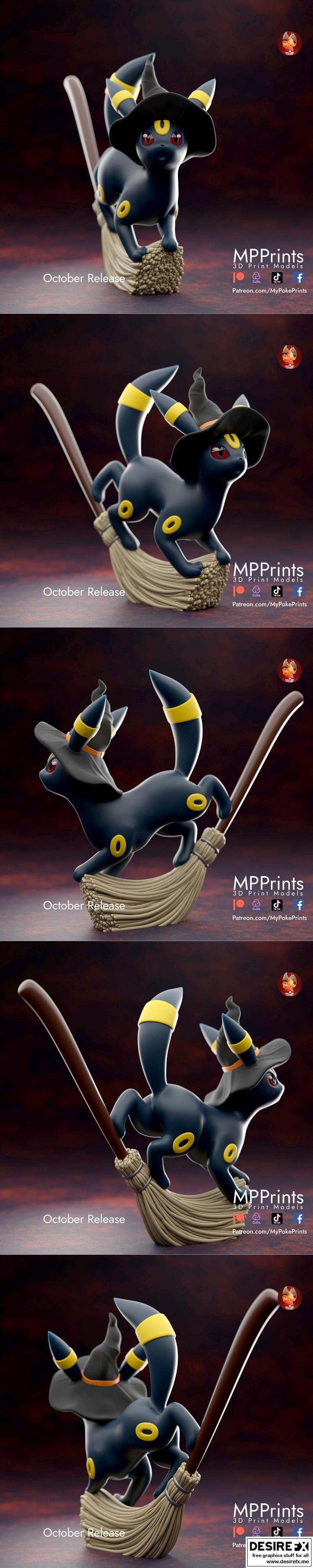 MyPokePrints - 乌鸦形态的乌萨斯3D打印模型|MyPokePrints – Witch Umbreon – 3D Print Model STL
