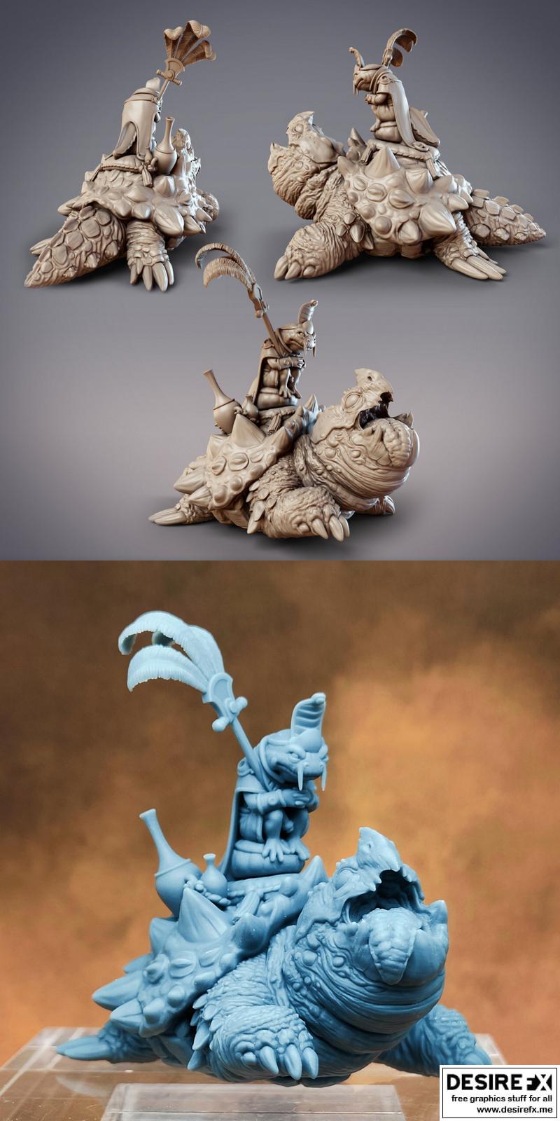 cobra模式 - 火蜥蜴法师与乌龟坐骑 - 萨拉·汉扎基沙魔法师职业3D打印模型|CobraMode – Salamander Mage with Turtle Mount – Rasa Hanzaki Sand Mage – 3D Print Model