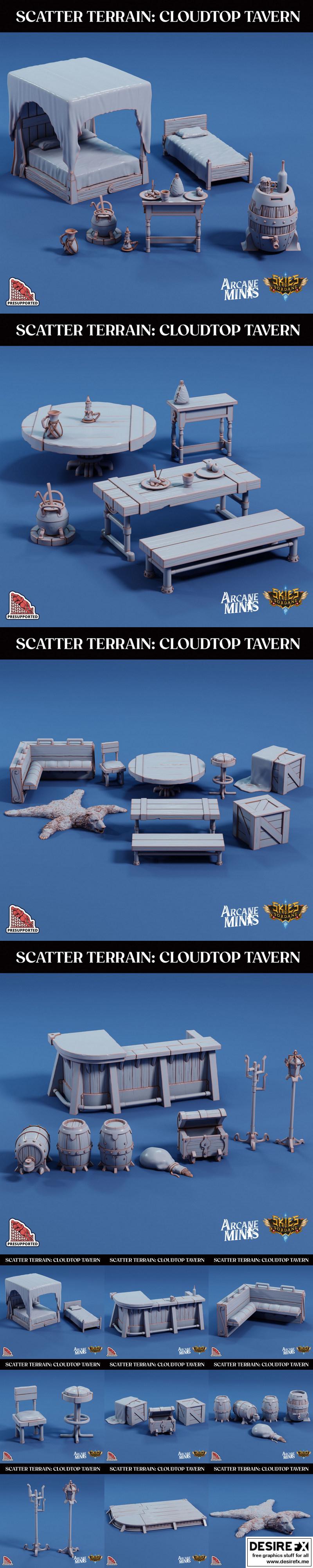 云顶酒馆3D打印场景模型|Arcane Minis – Cloudtop Tavern Scatter Terrain – 3D Print Model