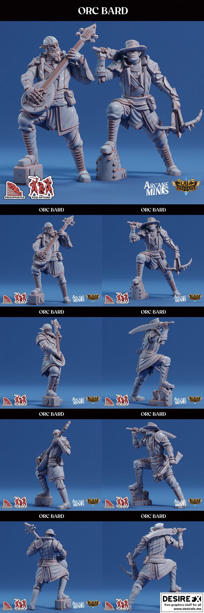 暗影乐师——兽人吟游诗人3D打印模型|Arcane Minis – Orc Bard – 3D Print Model
