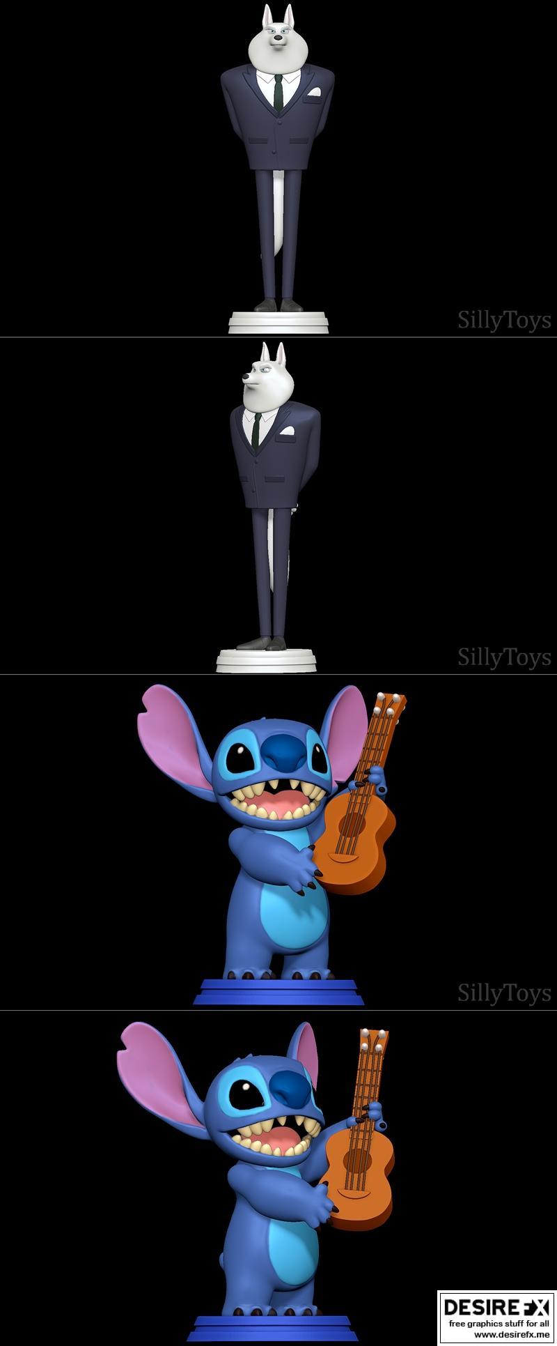 《疯狂动物城》斯奇奇与小刺猬3D打印模型|Jimmy Crystal – Sing 2 and Stitch with a guitar – Lilo and Stitch – 3D Print Model STL