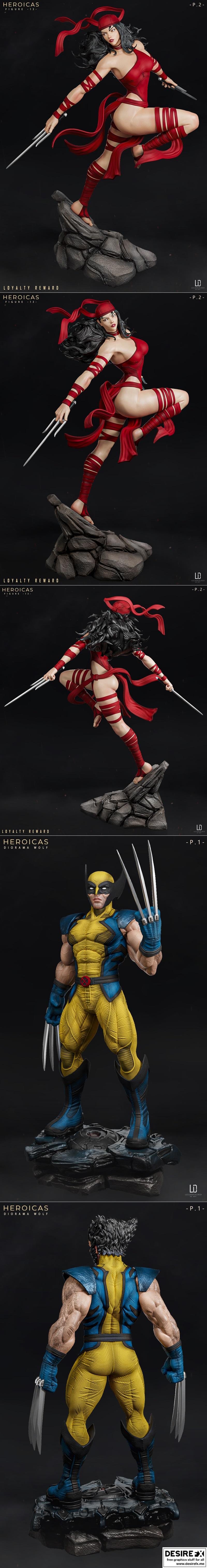 英雄之光：Elektra与Wolverine 3D打印模型|Loius Donaldo – HEROICAS – Figure 13 Elektra and Wolverine – 3D Print Model STL