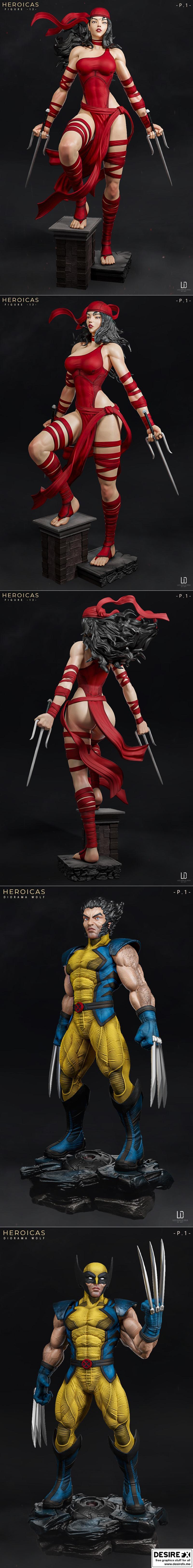 英雄之光：Elektra与Wolverine 3D打印模型|Loius Donaldo – HEROICAS – Figure 13 Elektra and Wolverine – 3D Print Model STL