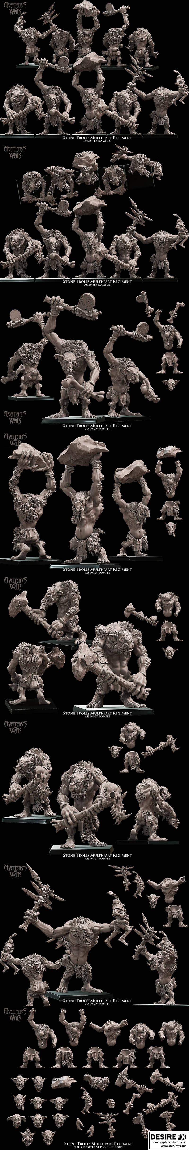 战争之魂——石 trolls 多段编队 3D打印模型|Avatars of War – Stone Trolls Multi-Part Regiment – 3D Print Model