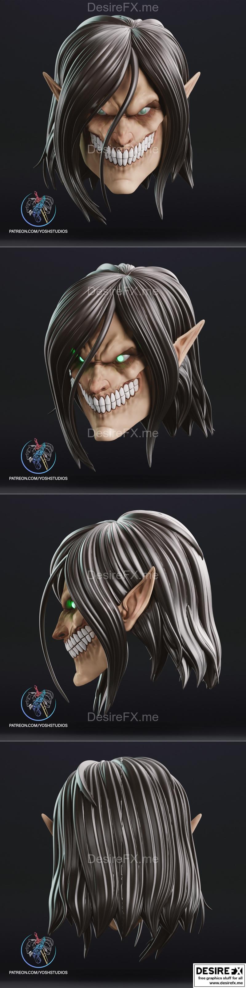 三渲二风Eren攻击巨人3D打印模型|Eren Attack Titan – 3D Print Model STL