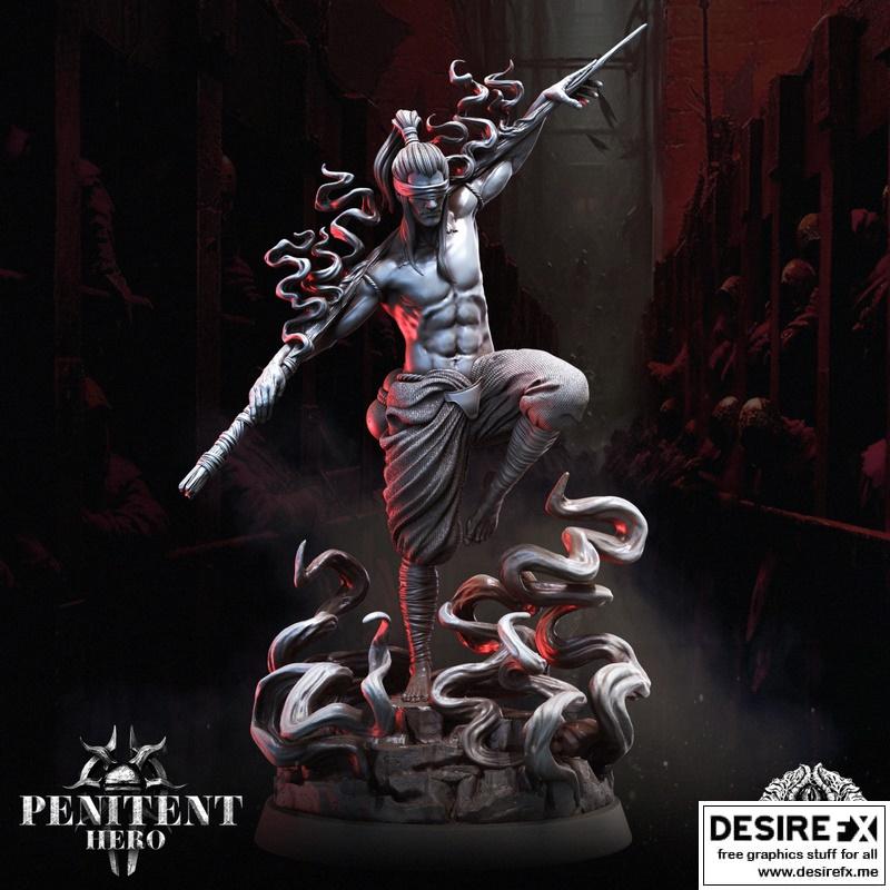 暗黑神职者——忏悔英雄3D打印模型|Bestiarum Miniatures – Penitent Hero – Darkseer Monk – 3D Print Model