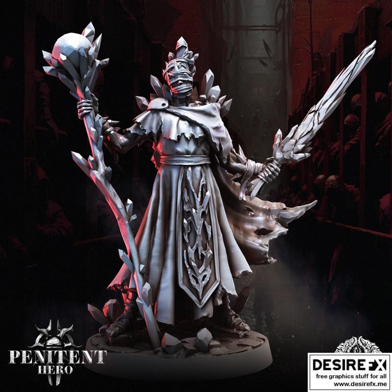 Bestiarum迷你模型：水晶法师角色3D打印作品|Bestiarum Miniatures – Penitent Hero – Crystal Mage – 3D Print Model