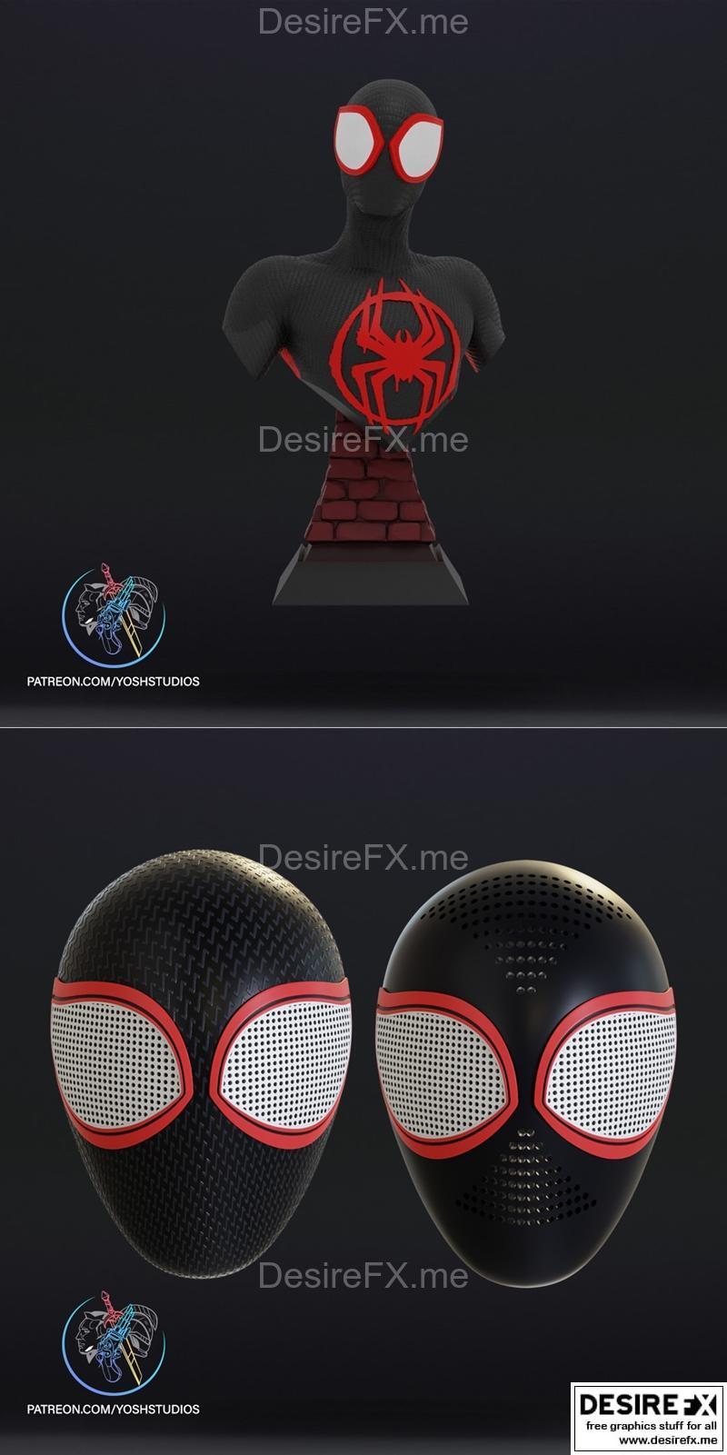 蜘蛛侠立体模型3D打印文件|Miles Spiderman Bust and Miles Mask and faceshell – 3D Print Model STL