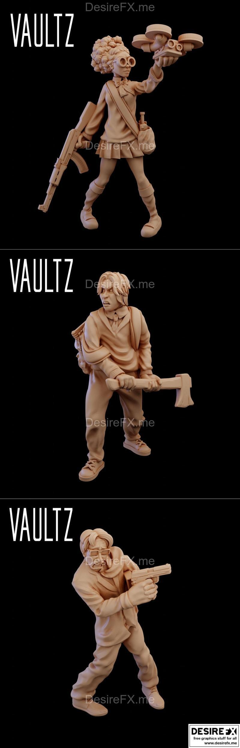 Vaultz迷你模型：天使莉娜与丹尼尔和唐尼 3D打印雕塑|Vaultz Miniatures – Angelina and Daniel and Donnie – 3D Print Model STL