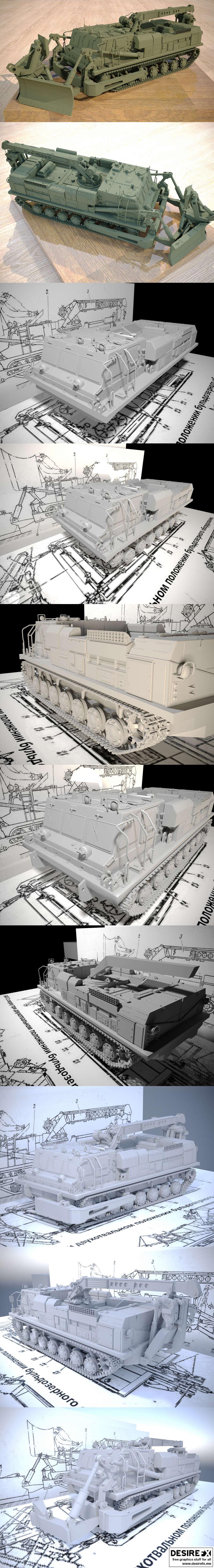 WB28 巴特-2装甲履带铺设机 3D打印模型|WB28 BAT-2 Armored Tracklayer – 3D Print Model
