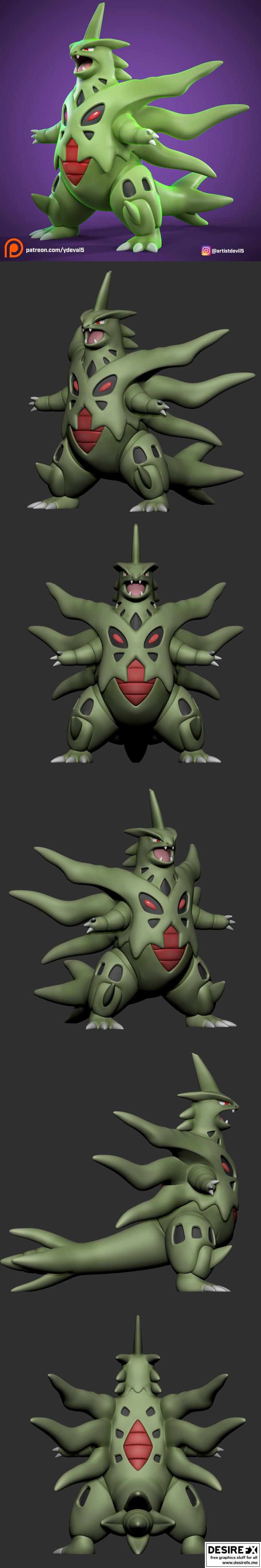 mega泰坦岩壁宝可梦 3D打印模型|Mega Tyranitar Pokemon – 3D Print Model