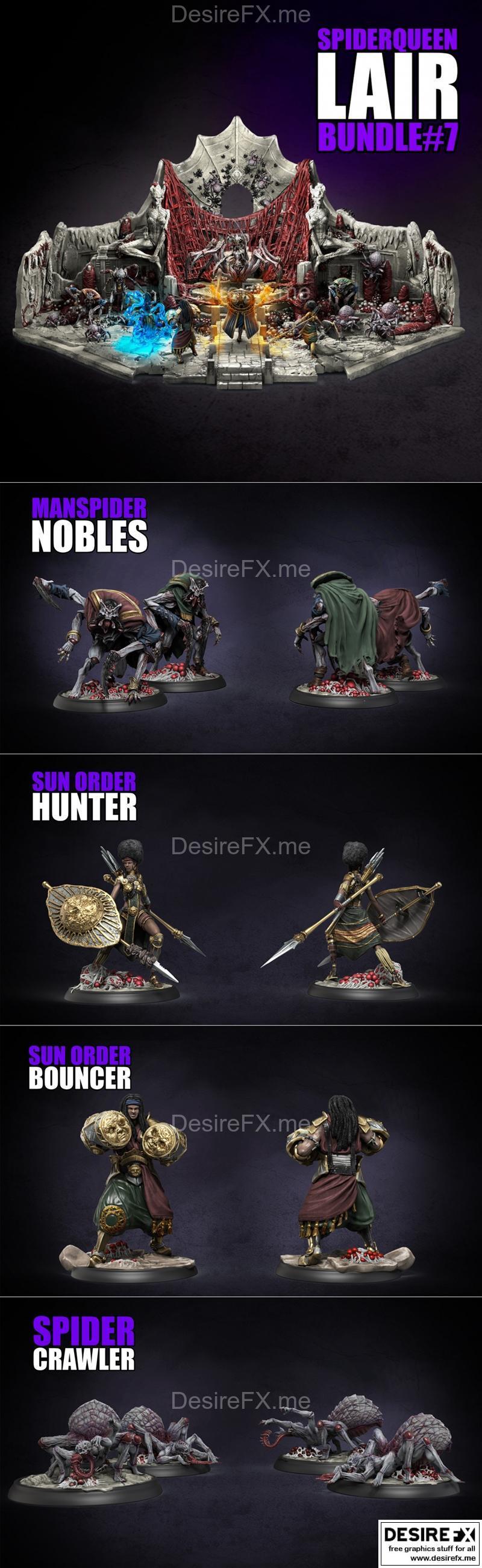 蜘蛛女王巢穴套装 3D打印模型|Necropunks Miniatures – Spider Queen Lair Bundle 7 – 3D Print Model STL