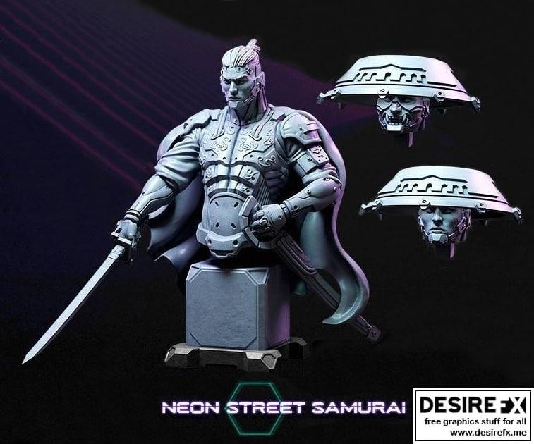 洛特工作室 neon街斗士塑像 3D打印模型|Loot Studios – Neon Street Samurai Bust – 3D Print Model