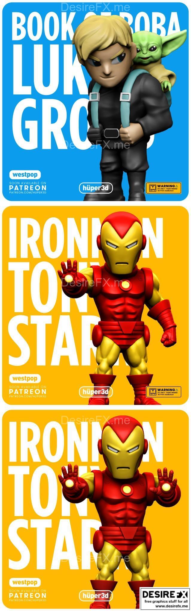 Huper3D – 《曼达洛人》与《钢铁侠》3D打印模型|Huper3D – Luke-Grogu and Iron Man – 3D Print Model STL