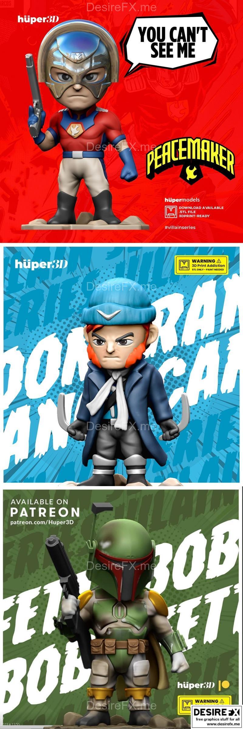 Huper3D - 《回到未来》角色模型：佩克梅克与博默兰特及鲍巴·费特立体打印版|Huper3D – Peacemaker and Capt.Boomerang and Boba Fett V1 – 3D Print Model STL