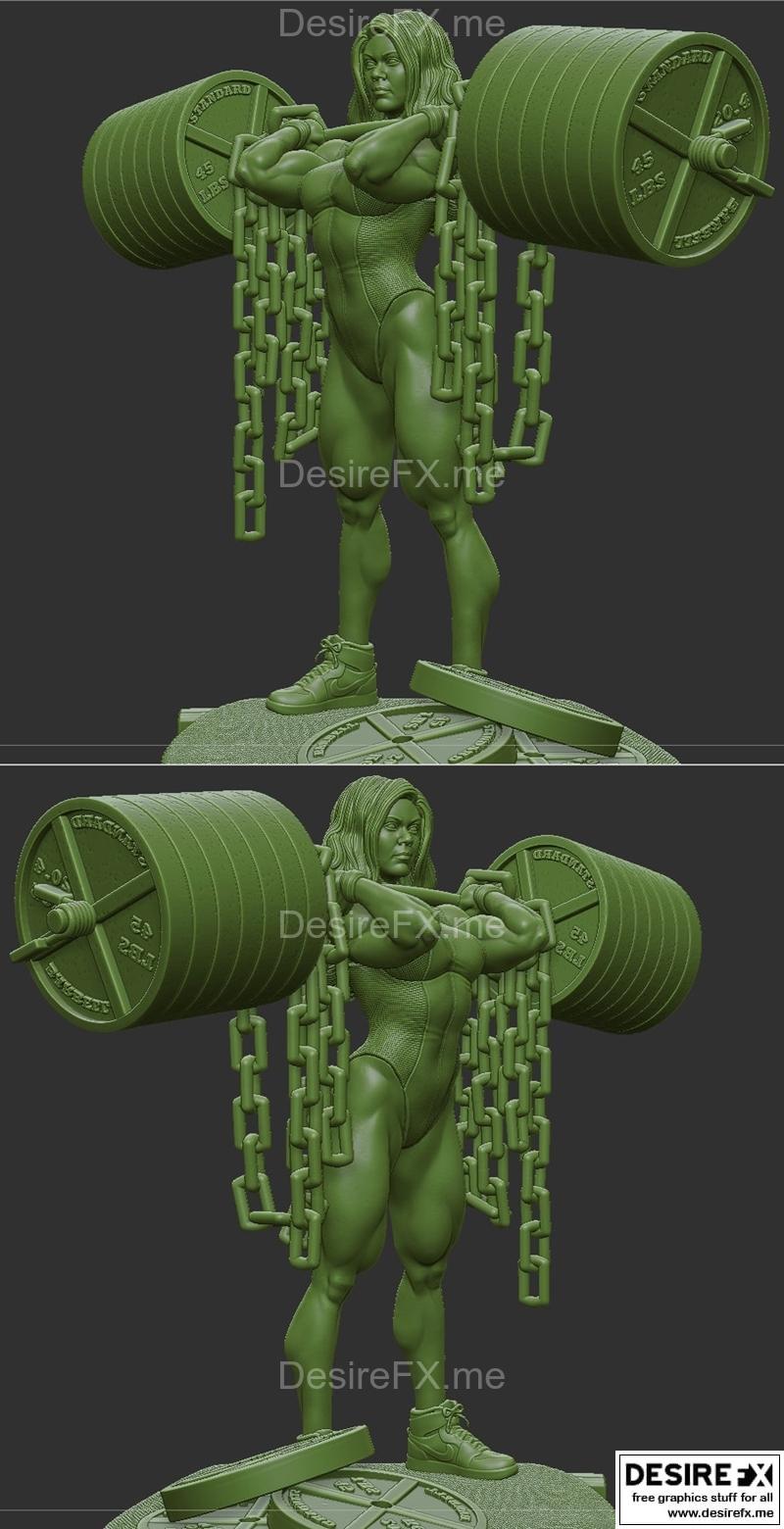 她 Hulk 与杠铃——3D打印模型|She Hulk and Barbell – 3D Print Model STL