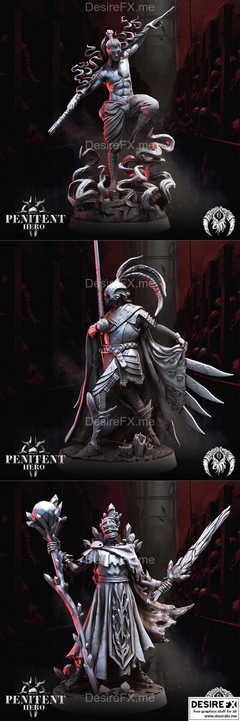 暗黑见习僧与鹰骑士及水晶法师——3D打印模型|Bestiarum Miniatures – Darkseer Monk and Hawk Knight and Crystal Mage – 3D Print Model STL