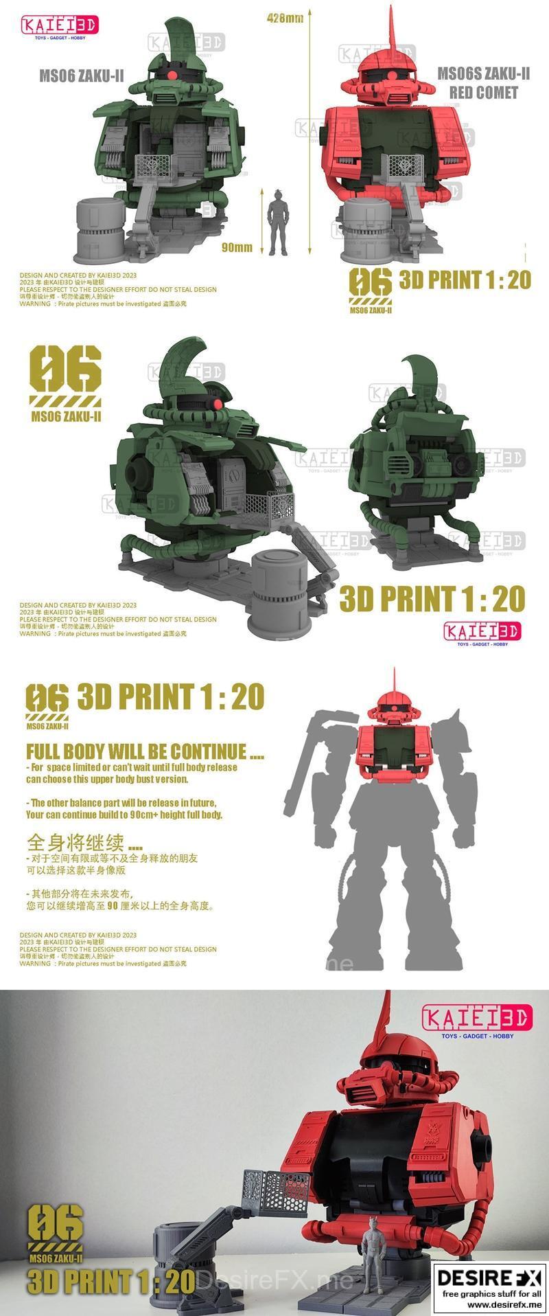 1per20 MS06 全金属高达Zaku II 手办3D打印模型|1per20 MS06 Zaku II bust – 3D Print Model STL