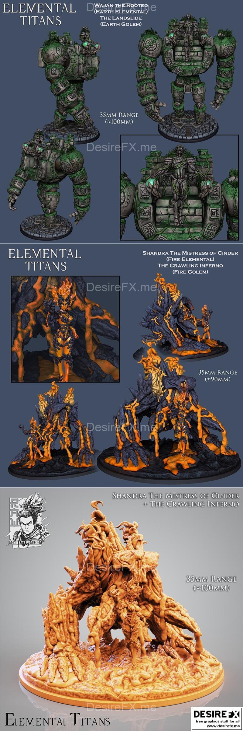 ronin艺术工坊-地之机械傀儡-火之机械傀儡3D打印模型|Ronin Arts Workshop – Golem Earth and Golem Fire – 3D Print Model STL