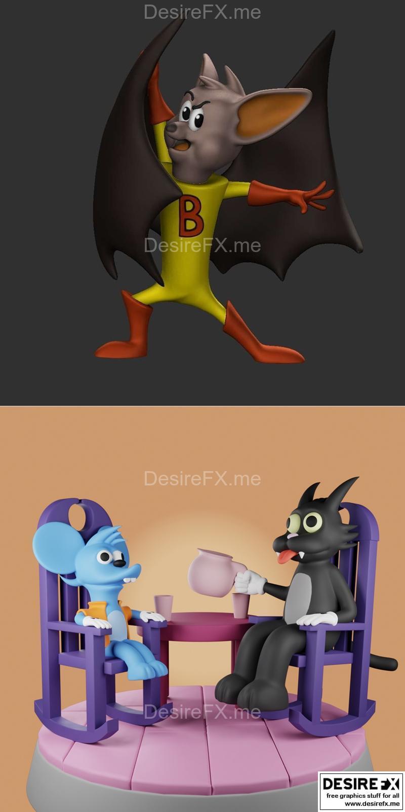 BATFINK与痒痒鼠Scratchy的3D打印模型|Batfink and Itchy and Scratchy – 3D Print Model STL