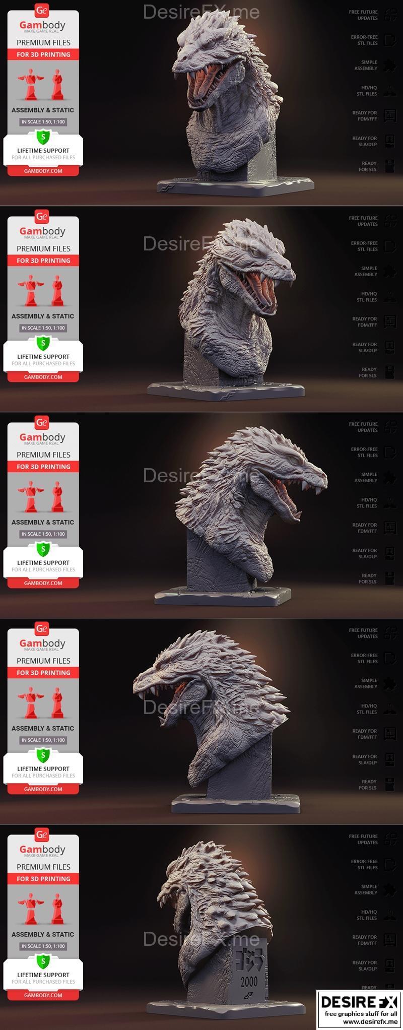Gambody - 口袋妖怪2000款 - 巨人怪兽3D打印模型|Gambody – Godzilla 2000 Bust – 3D Print Model STL