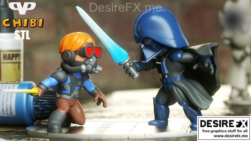 卢克 vs达斯维达 比赛款3D打印模型|Ralph Mcquarrie Luke vs Vader Chibi – 3D Print Model STL