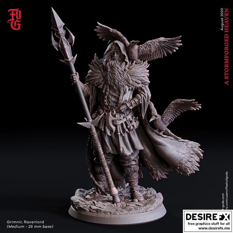 奥丁与乌鸦及神矛古恩尼尔 3D打印模型|Supreme God Odin with Ravens and spear Gungnir – 3D Model Print