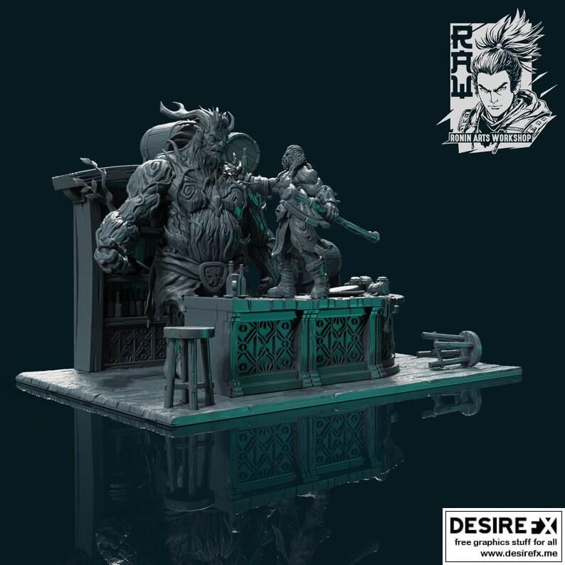 ronin arts 3d打印模型 魔兽风格矮人与树精小场景收藏品|Ronin Arts – Valu vs Razbok 3D Print Diorama Collectible Miniature Orc and Tree Ent
