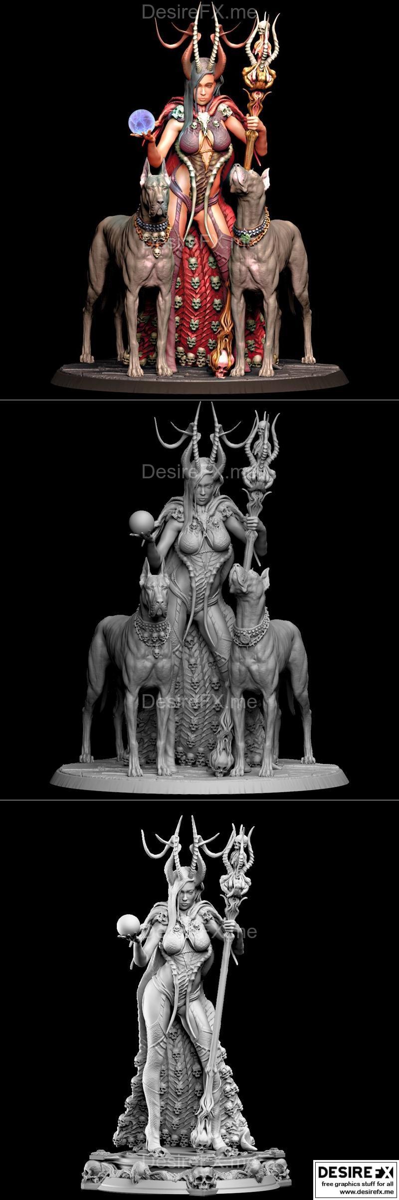 3D打印模型：阿斯塔特与狗|Printomancer – Astarte with dogs – 3D Print Model STL
