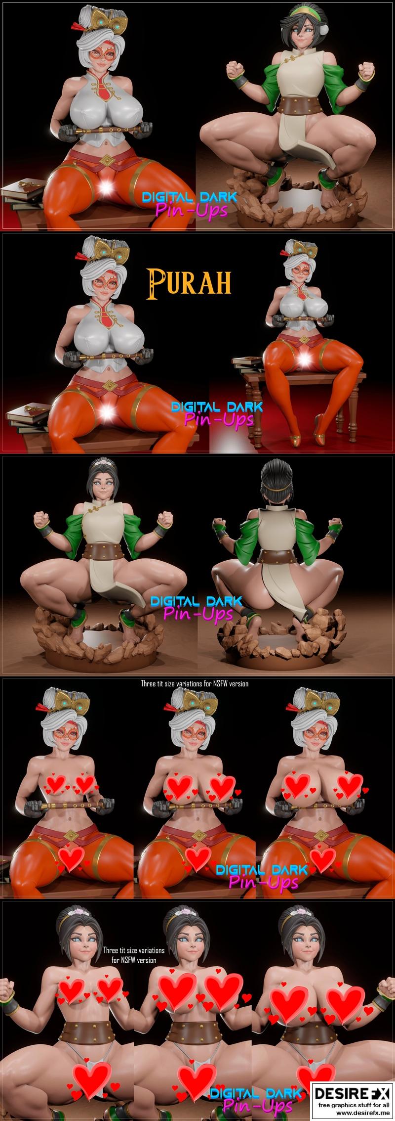 数字暗黑风格少女人设——《塞尔达》普拉赫与《阿凡达》拓芙贝芙隆老年版 3D打印模型|Digital Dark Pin-Ups – Girl Versions – Purah (Zelda) and Toph Beifong older (Avatar) – 3D Print Model STL