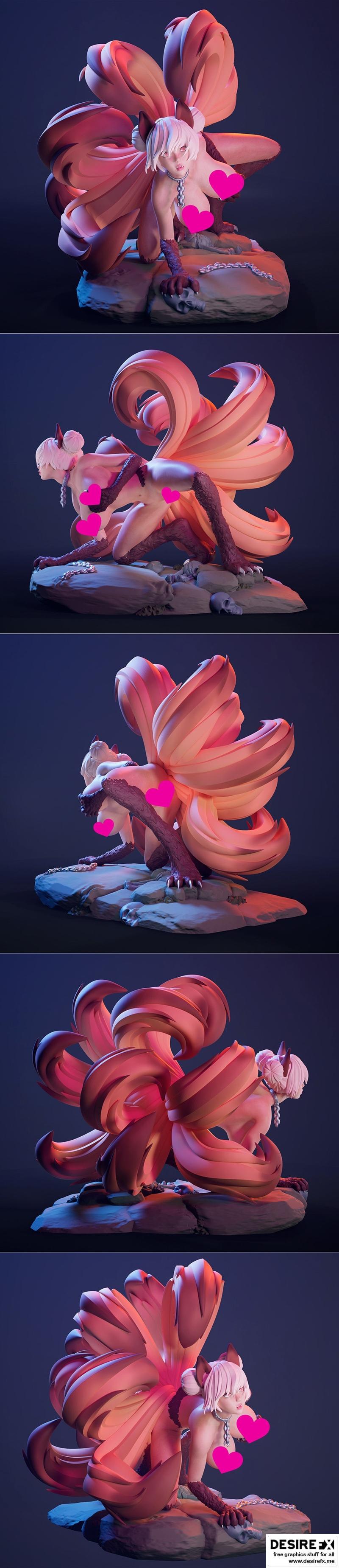 狐娘kitsune 3件套 3D打印模型 STL|Figurine collection – Fox girl kitsune 3 pieces – 3D Print Model STL