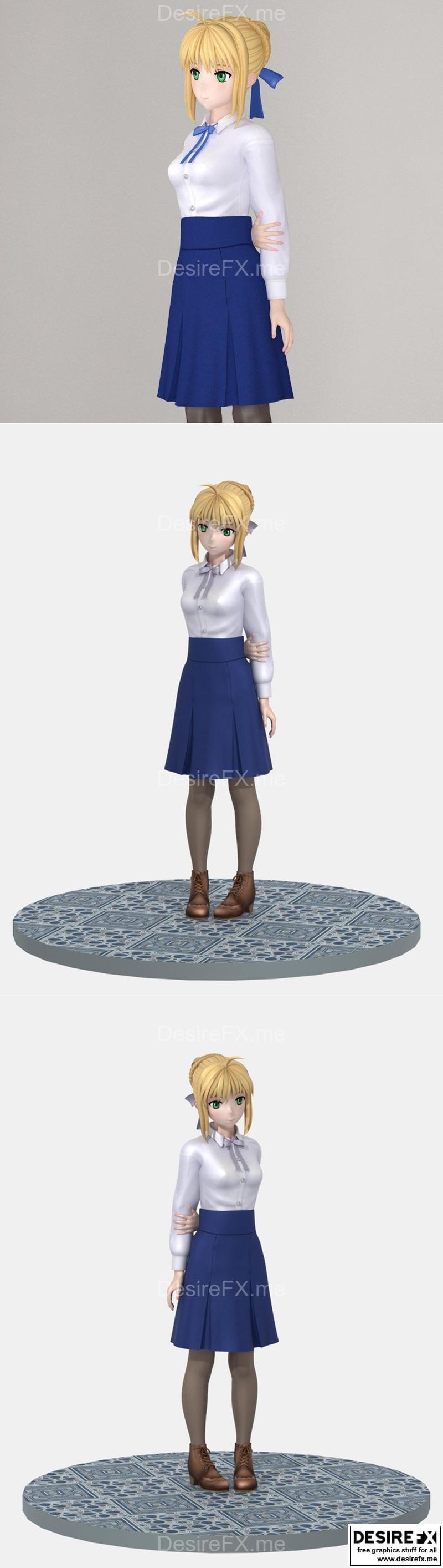 动漫角色萨尔伯3D打印模型|Saber anime girl pose 01 – 3D Print Model STL