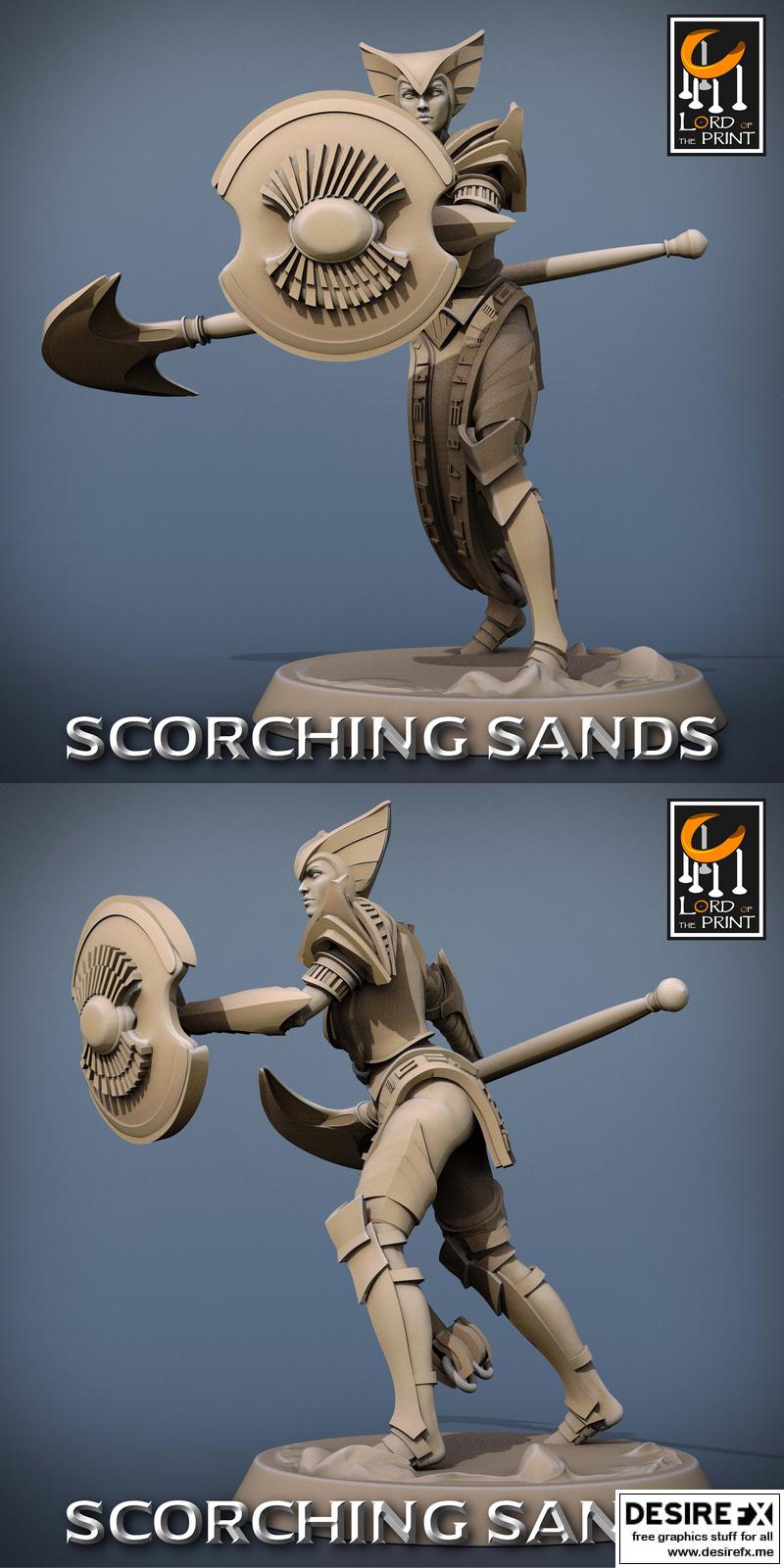 印刻史诗：埃及士兵战斧格挡 3D打印模型|Lord of the Print – Scorching Sands – Egyptian Soldier Axe Parry – 3D Print Model
