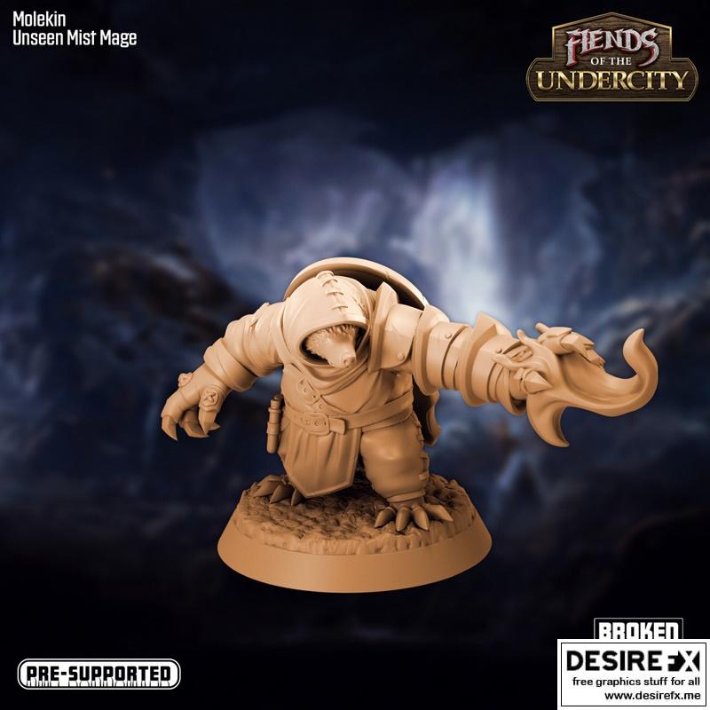 地下城的暗影——莫尔基恩隐形雾魔 3D打印模型|Fiends of the Undercity – Molekin Unseen Mist Mage – 3D Print Model
