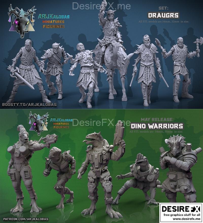 恐龙战士与亡灵设定 3D打印模型|ARJKalobas – Dino Warriors and Draugrs Set – 3D Print Model STL