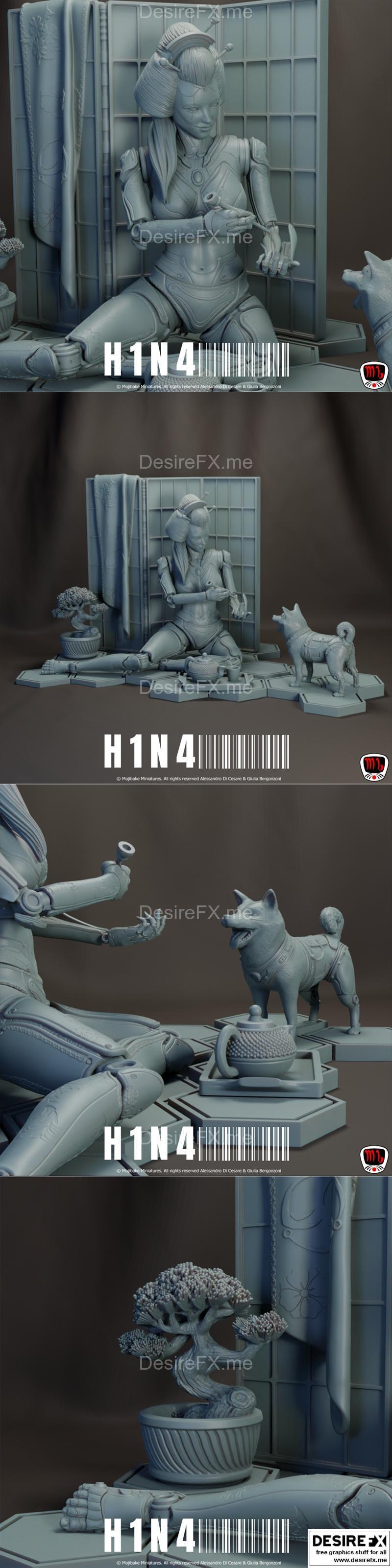 H1N4：赛博调酒师 3D打印模型|H1N4, The Cyborg Geisha – 3D Print Model STL