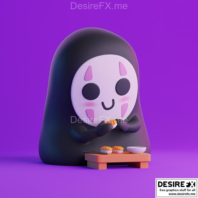 萌系小卡诺西吃寿司——3D打印模型|Cute Kaonashi eating sushi – 3D Print Model STL