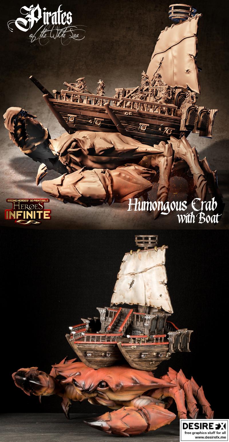 巨蟹与小船——3D打印模型|Humongous Crab with Boat – 3D Print Model