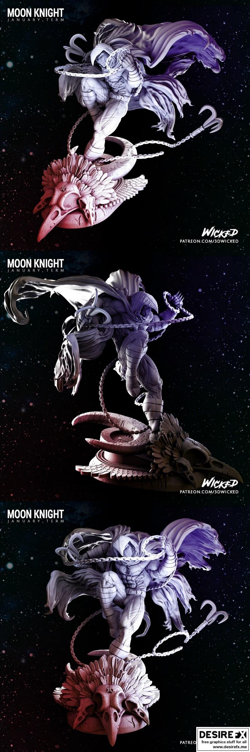 月光骑士 Marc Spector - 奇迹之境 3D打印雕像模型|Wicked – Moon Knight – Marc Spector – Marvel Comics – 3D Print STL Statue
