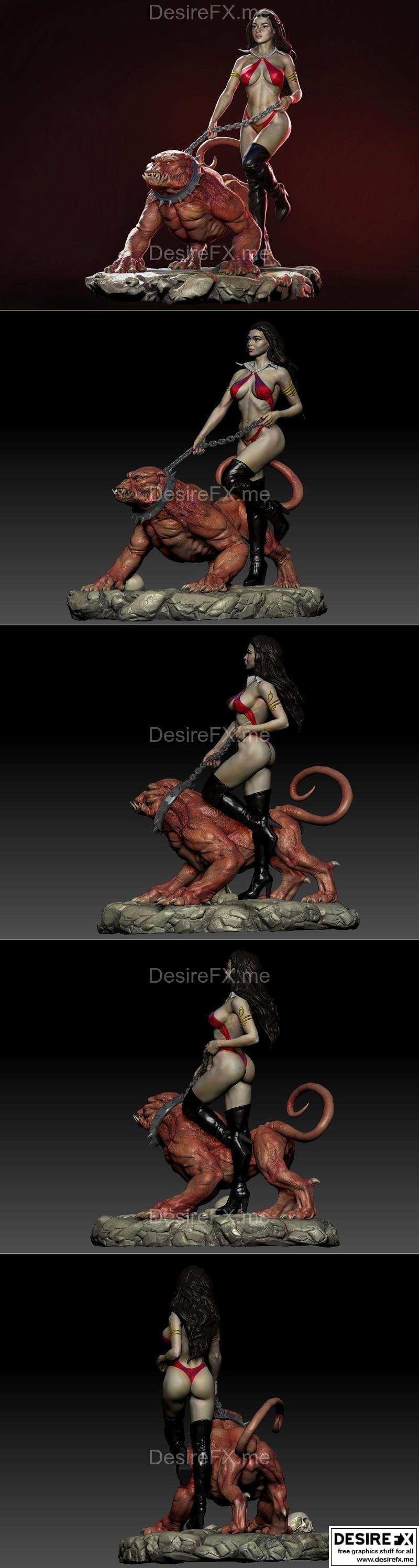 Vampirella与她的地狱犬——3D打印模型|Vampirella and her Helldog – 3D Print Model STL