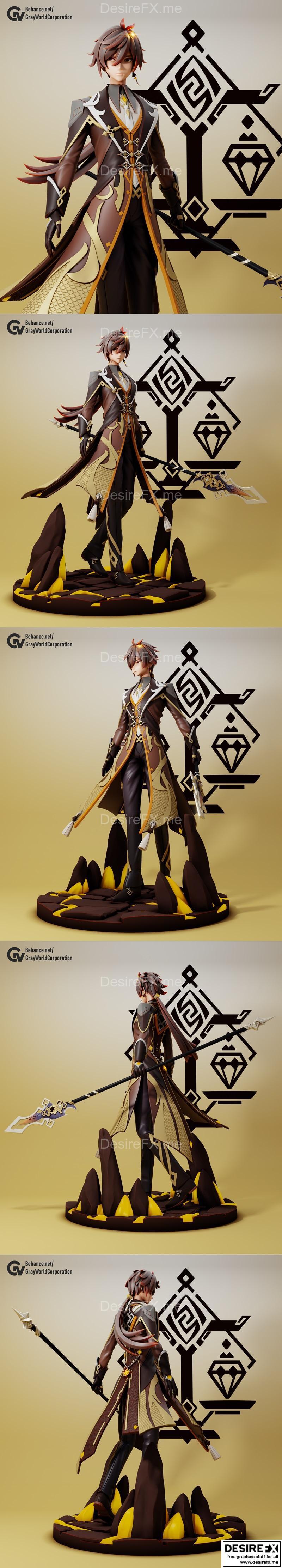 钟离——原神——3D打印模型|Zhongli – Genshin Impact – 3D Print Model STL