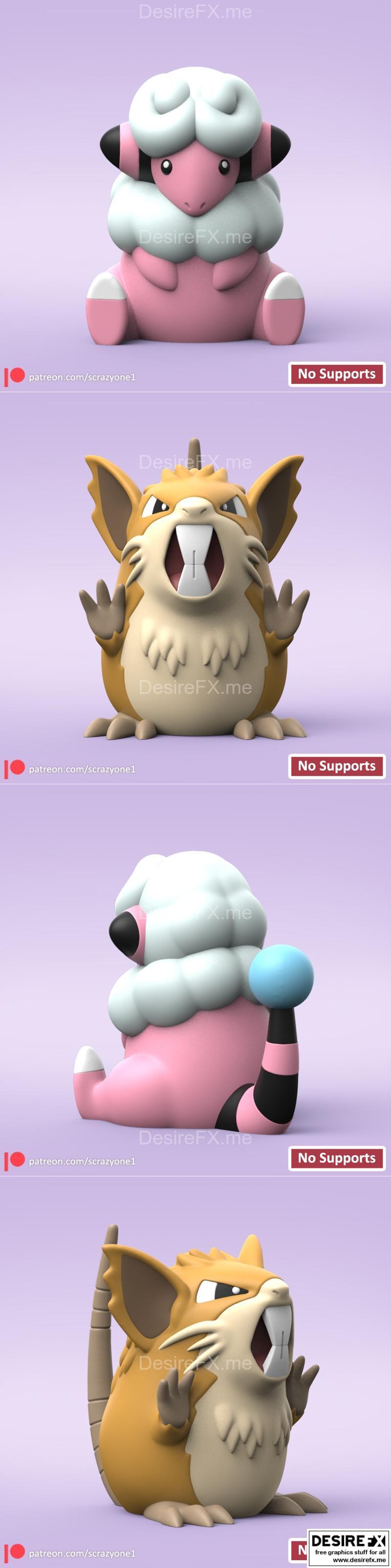 宝可梦 - 布莱夫和小火龙 - 3D打印模型|Pokemon – Flaaffy and Raticate – 3D Print Model STL